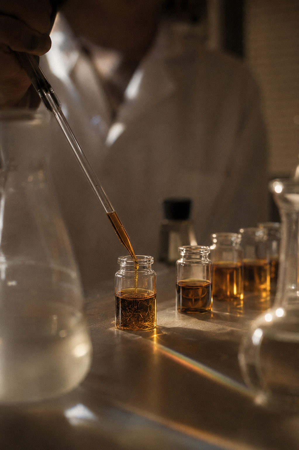 A laboratory certificate resting on linen beside a small jar of saffron.